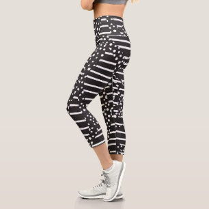 Spots and Stripes 2 in White on Black Capri Leggings