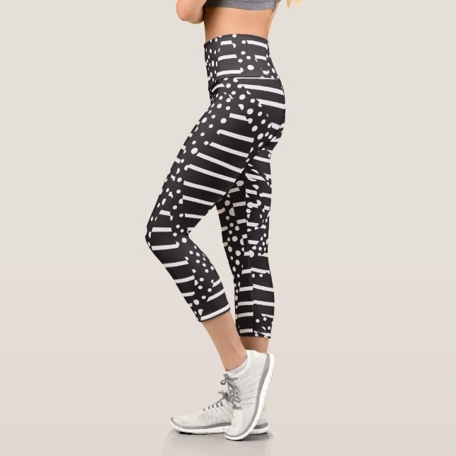 Spots and Stripes 2 in White on Black  Capri Leggings (Left)