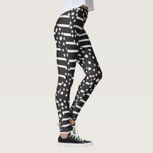 Spots and Stripes 2 in White on Black  Leggings