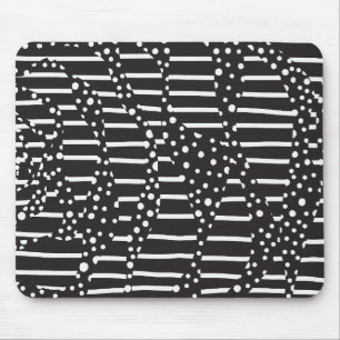 Spots and Stripes 2 in White on Black Mouse Mat