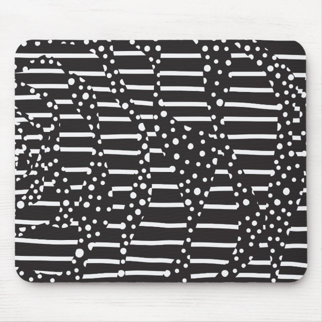 Spots and Stripes 2 in White on Black  Mouse Mat (Front)