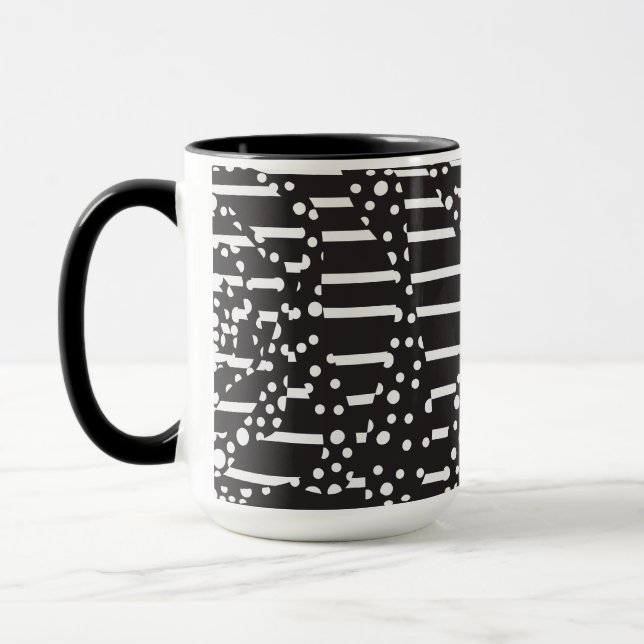 Spots and Stripes 2 in White on Black  Mug (Left)