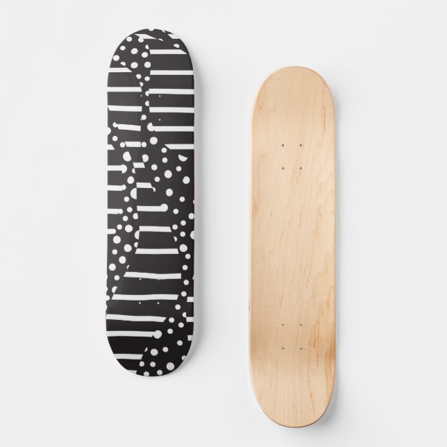 Spots and Stripes 2 in White on Black  Skateboard (Front)