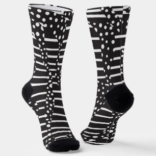 Spots and Stripes 2 in White on Black  Socks