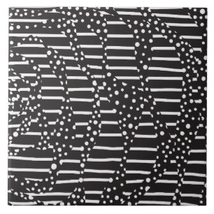 Spots and Stripes 2 in White on Black Tile
