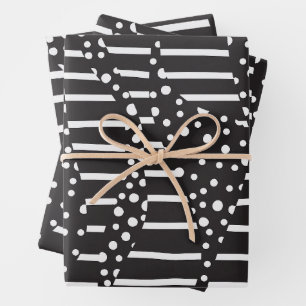 Spots and Stripes 2 in White on Black Wrapping Paper Sheet