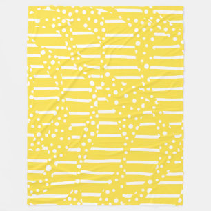 Spots and Stripes 2 - Lemon Yellow and White Fleece Blanket