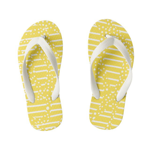 Spots and Stripes 2 - Lemon Yellow and White Kid's Flip Flops (Footbed)