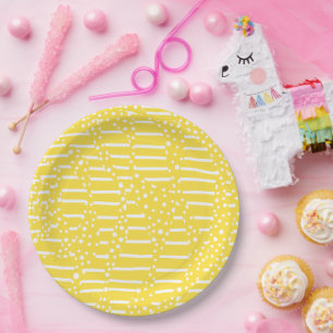 Spots and Stripes 2 - Lemon Yellow and White Paper Plate