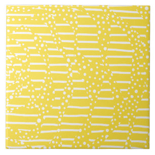 Spots and Stripes 2 - Lemon Yellow and White Tile