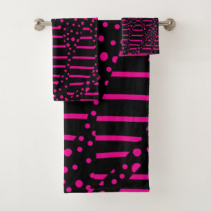 Spots and Stripes 2 - Magenta and Black Bath Towel Set