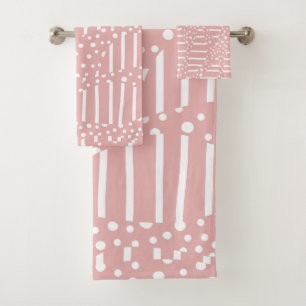 Spots and Stripes 2 - Pink and White Bath Towel Set