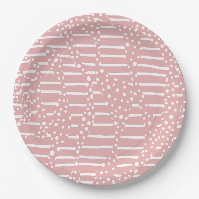 Spots and Stripes 2 - Pink and White Paper Plate (Front)