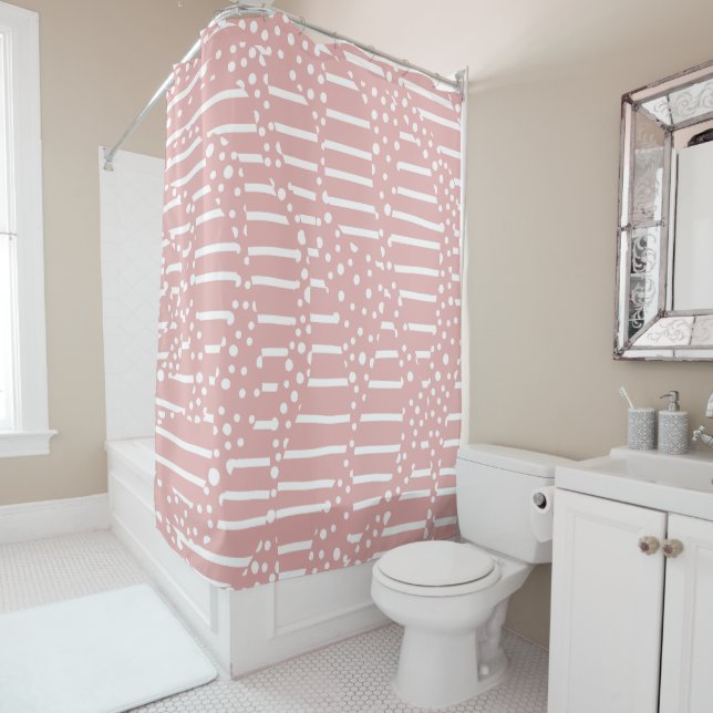 Spots and Stripes 2 - Pink and White Shower Curtain (In Situ)