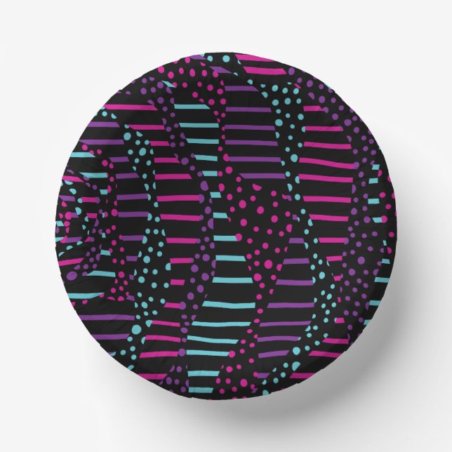 Spots and Stripes 2 - Pink, Purple, Blue and Black Paper Plate (Front)