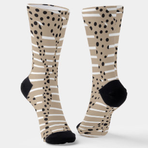 Spots and Stripes 2 - Taupe, Black and White Socks