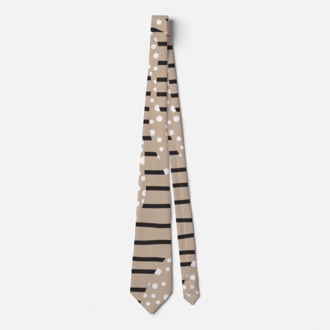 Spots and Stripes 2 - Taupe, Black and White Tie (Front)