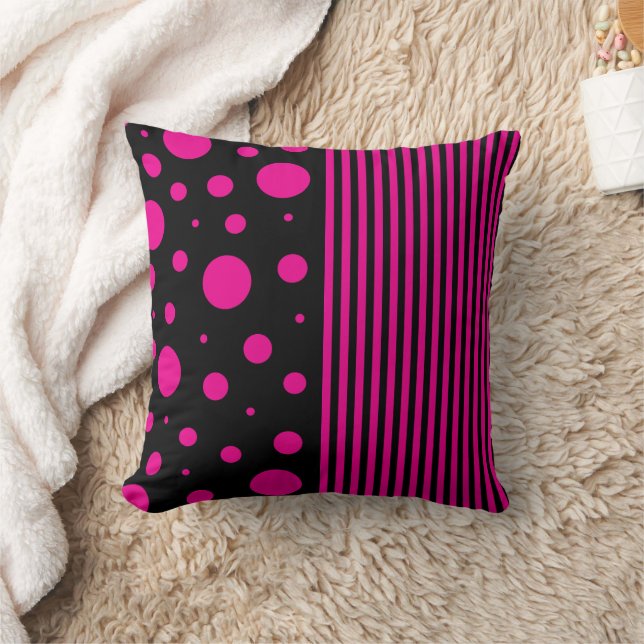 Spots and Stripes in Magenta and Black Cushion (Blanket)