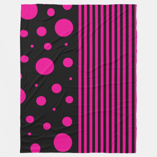 Spots and Stripes in Magenta and Black Fleece Blanket (Front)
