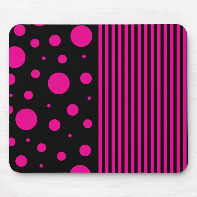 Spots and Stripes in Magenta and Black Mouse Mat (Front)