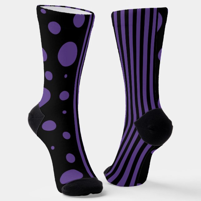 Spots and Stripes in Purple and Black Socks (Angled)