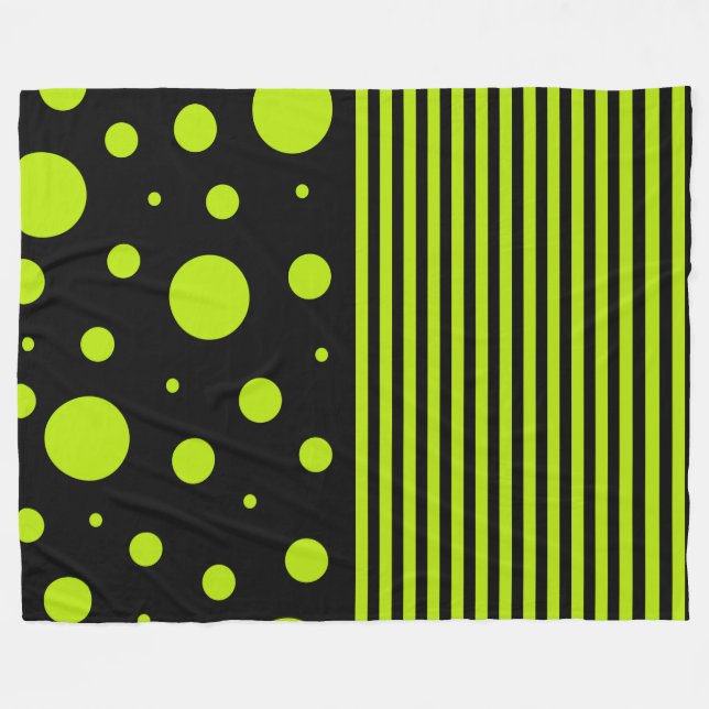 Spots and Stripes - Lime Green Fleece Blanket (Front (Horizontal))
