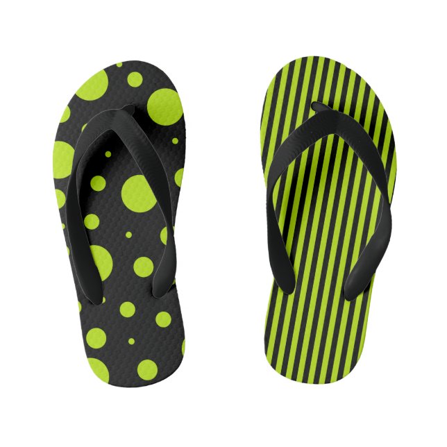 Spots and Stripes - Lime Green Kid's Flip Flops (Footbed)