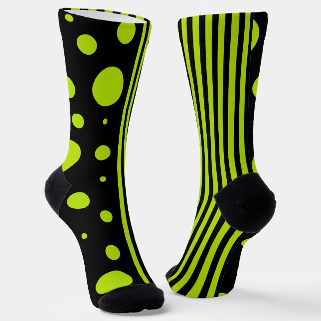Spots and Stripes - Lime Green Socks (Angled)