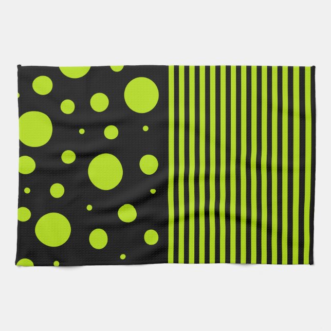 Spots and Stripes - Lime Green Tea Towel (Horizontal)