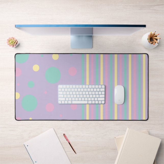 Spots and Stripes - Pink, Yellow, Purple, Green Desk Mat (Office 1)