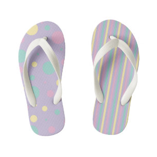 Spots and Stripes - Pink, Yellow, Purple, Green Kid's Flip Flops