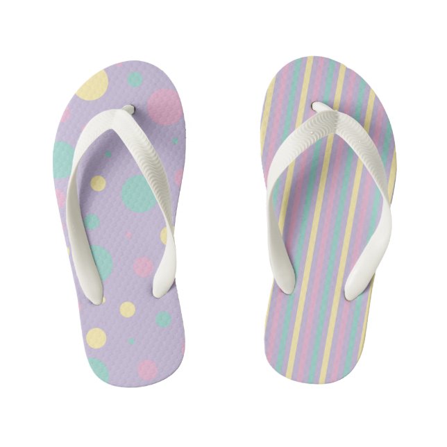 Spots and Stripes - Pink, Yellow, Purple, Green Kid's Flip Flops (Footbed)