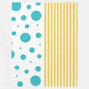 Spots and Stripes - Turquoise and Yellow Fleece Blanket