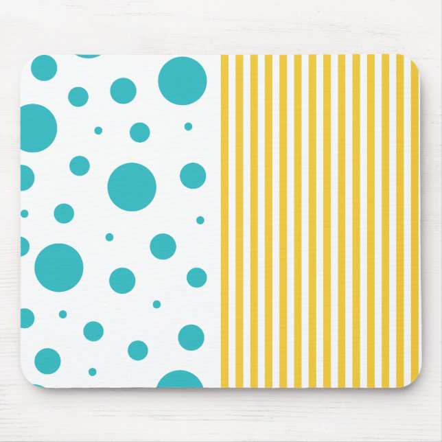 Spots and Stripes - Turquoise and Yellow Mouse Mat (Front)