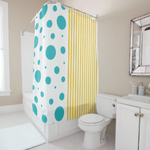 Spots and Stripes - Turquoise and Yellow Shower Curtain