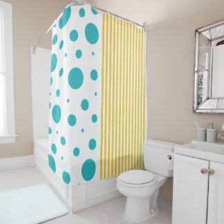 Spots and Stripes - Turquoise and Yellow Shower Curtain