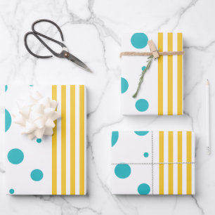Spots and Stripes - Turquoise and Yellow Wrapping Paper Sheet