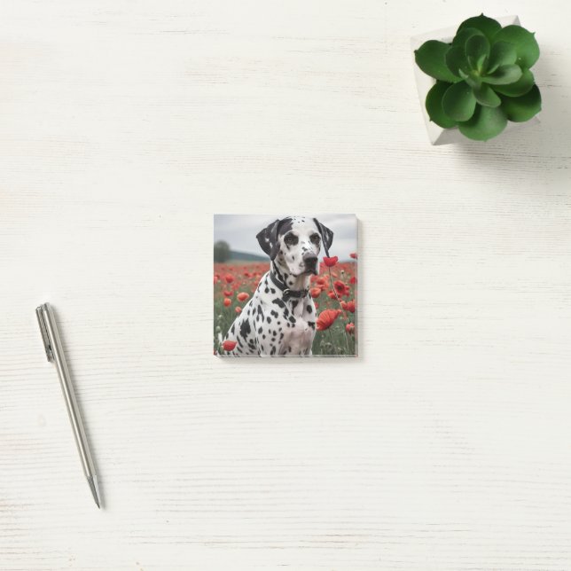 **"Spots of Joy: Dalmatian in a Red Poppy Field"** Post-it Notes (Office)