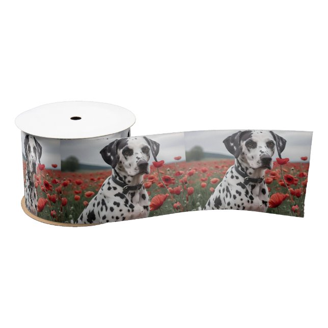 **"Spots of Joy: Dalmatian in a Red Poppy Field"** Satin Ribbon (Spool)