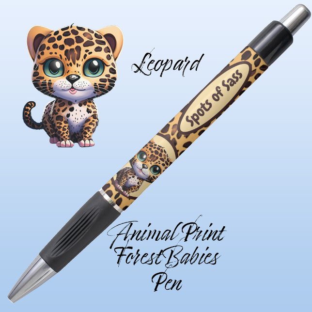 Spots of Sass, Cute Leopard Safari Animal Print 🐆 ("Spots of Sass" Leopard Kitty Cat Customizable ForestBabies Feline Kitten Animal Print Pen 🐆)