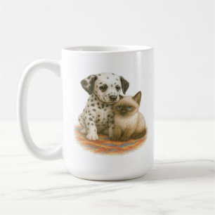 Spots & Snuggles – Dalmatian Pup & Siamese Kitten Coffee Mug