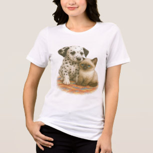 Spots & Snuggles – Dalmatian Pup & Siamese Kitten Tri-Blend Shirt