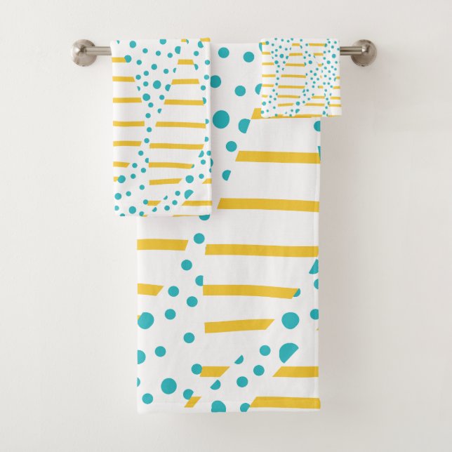 Spots & Stripes 2 in Turquoise, Yellow, and White Bath Towel Set (Insitu)