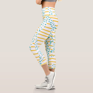 Spots & Stripes 2 in Turquoise, Yellow, and White Capri Leggings