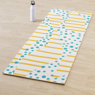 Spots & Stripes 2 in Turquoise, Yellow, and White Yoga Mat