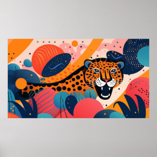 Spotted animal in colourful shapes environment poster