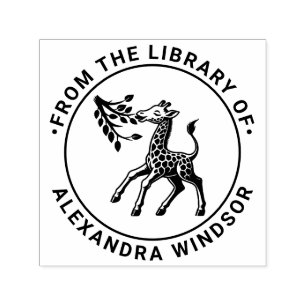 Spotted Baby Giraffe Eating Leaf Library Book Name Self-inking Stamp