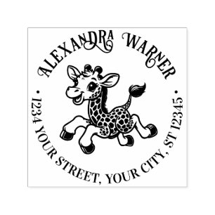 Spotted Baby Giraffe Name Return Address  Self-inking Stamp
