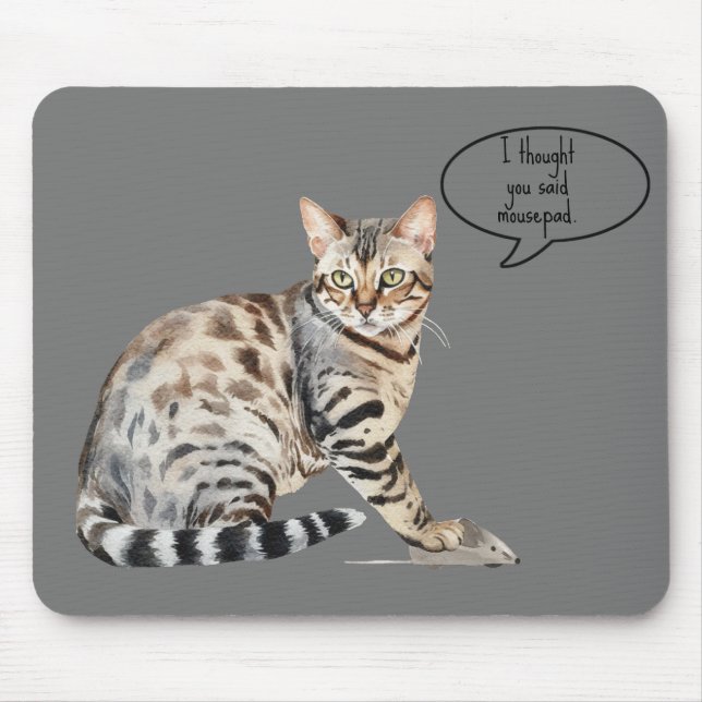 Spotted Bengal Cat with Mouse on a Mouse Pad (Front)