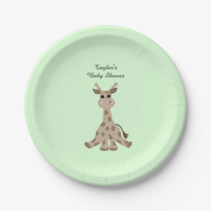 Spotted Brown Giraffe Baby Shower Paper Plate